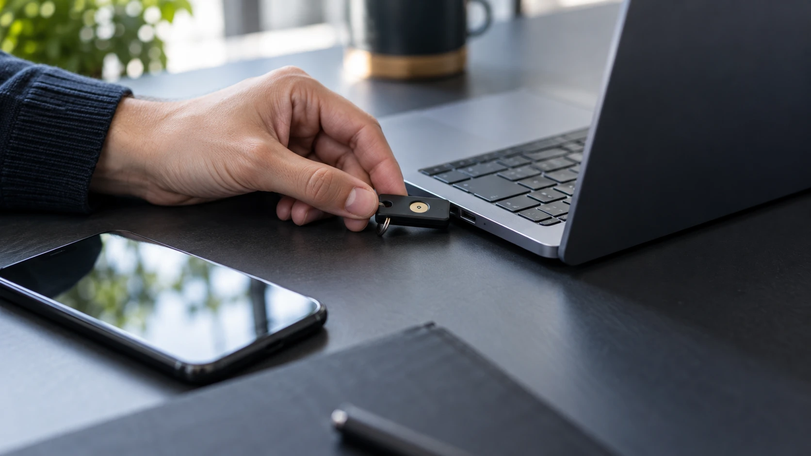 Sprzętowy klucz bezpieczeństwa podłączany do laptopa