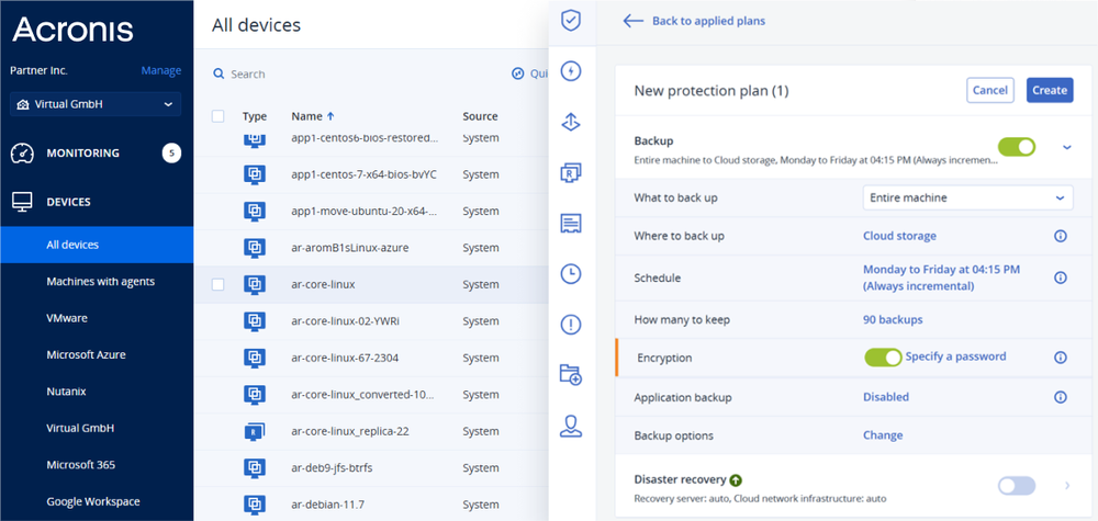 Konsola Acronis Cyber Protect — moduł kopii zapasowych